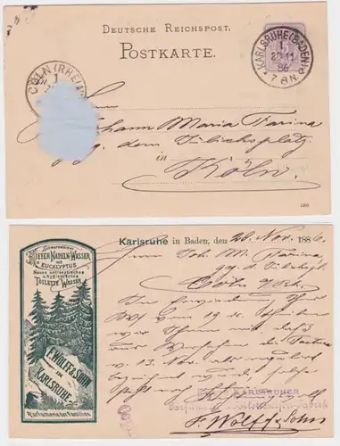 84798 DR Ganzsachen Postkarte P12 Zudruck Kiefer-Nadeln-Wasser Karlsruhe 1886