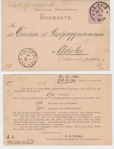 84178 DR Ganzsachen Postkarte P12 Zudruck B.G.Teubner Zentralstelle Leipzig 1884
