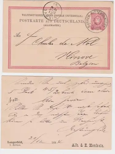 83183 DR Ganzsachen Postkarte P8 Zudruck Alb. & E. Henkels Langerfeld 1884