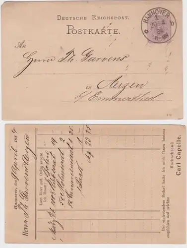 38806 DR Carte postale complète P12 tirage Carl Capelle Hannover vers Aerzen 1884