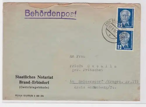 91643 Lettre Poste officiel Notariat d'Etat Brand Erbisdorf 1953