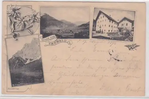 94241 AK Lithographie Gruss aus Ehrwald Zugspitze, Gasthaus schwarzen Adler 1909