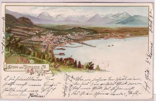 68334 Ak Lithographie Gruß aus Bregenz am Bodensee 1899