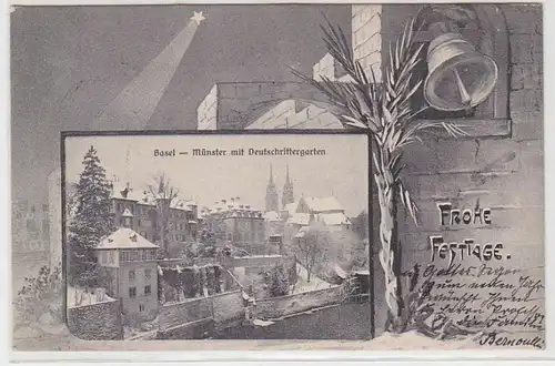68767 Frohe Festtage Ak Basel Münster mit Deutschrittergarten 1904