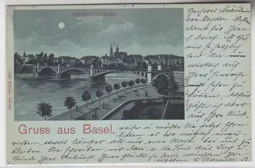 68072 Carte de la Lune Salutation de Bâle Wettsteinbrücke 1898