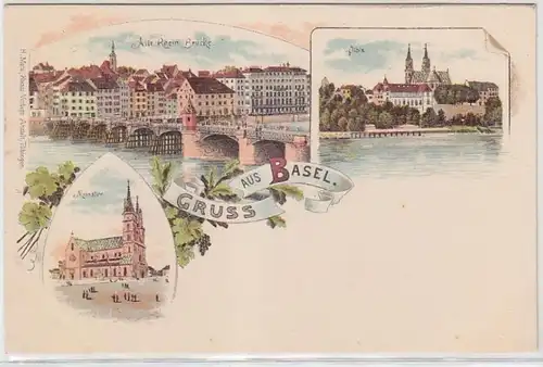 36634 Ak Lithographie Gruss aus Basel in der Schweiz um 1900