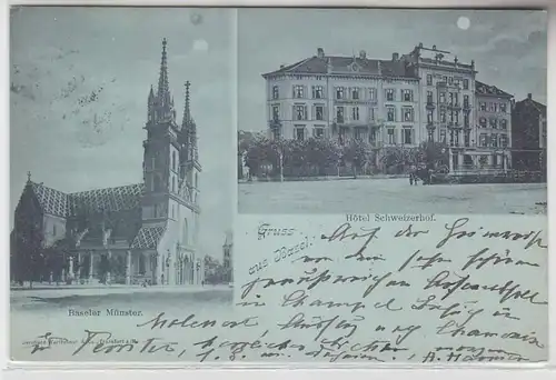25424 Carte de la Lune Salutation de Bâle Hotel Schweizerhof 1898