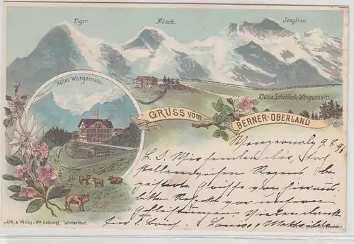 03261 Ak Lithographie Salutation du Berner Oberland Hotel Wengernalp 1896