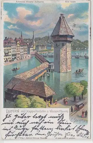 68261 Ak Luzern avec pont de chapeau et tour d'eau 1903