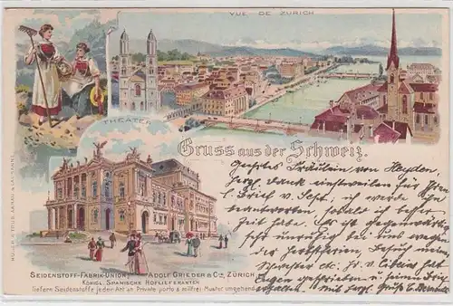 67409 Ak Lithographie Salutation de Zurich en Suisse 1895