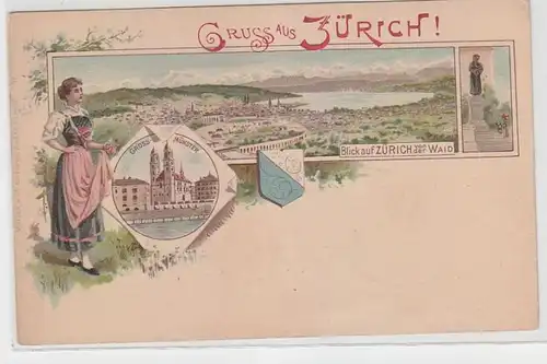 67099 Ak Lithographie Salutation de Zurich en Suisse Grossmünster vers 1895