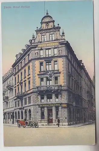 66961 Ak Zürich Automobil vorm Hotel Merkur um 1910