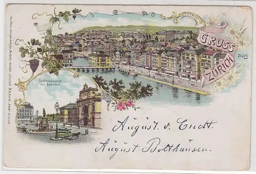 28115 Ak Lithographie Gruß aus Zürich in der Schweiz 1898