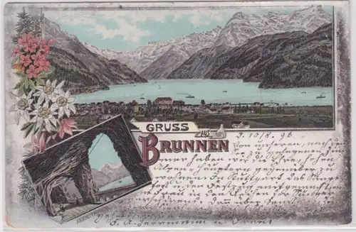 05217 Ak Lithographie Gruß aus Brunnen in der Schweiz 1896