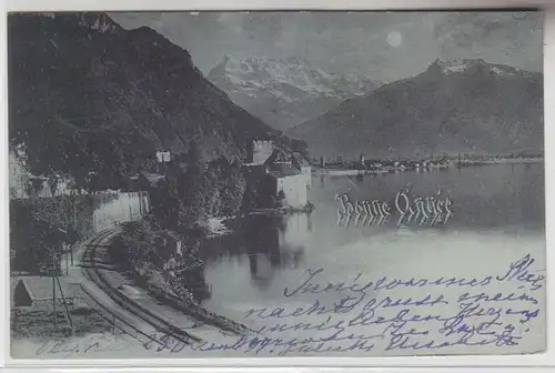 68777 Carte de clair de lune Château Chillon à Veytaux Suisse 1897