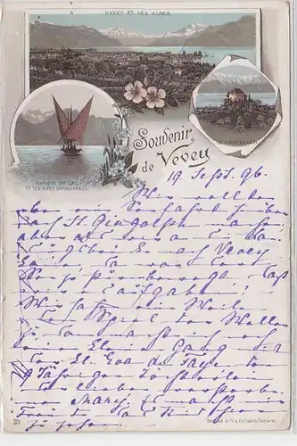 68763 Ak Lithographie Souvenir de Vevey Suisse 1896