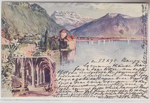 40717 Ak Lithographie Château de Chillon à Veytaux Suisse 1897
