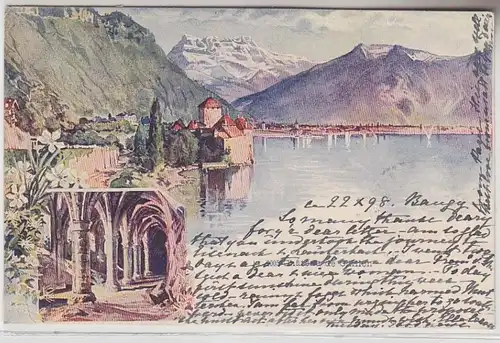 40717 Ak Lithographie  Schloss Chillon in Veytaux Schweiz 1897