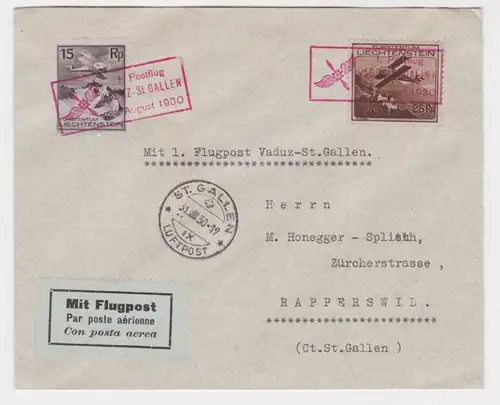 94779 Aéroport POST Poste I. Vol postal Vaduz-St.Gallen 31.août 1930 Liechtenstein