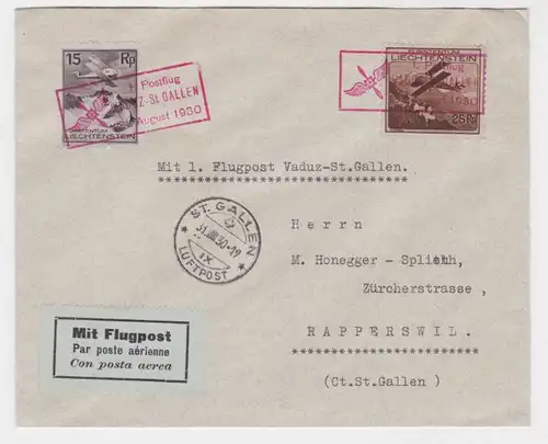 94779 FLUGPOST Luftpost I. Postflug Vaduz-St.Gallen 31.August 1930 Liechtenstein