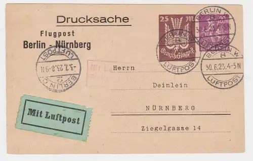 94777 FLUGPOST Ganzsachen Luftpost Berlin - Nürnberg Luftpostamt Nürnberg 1923