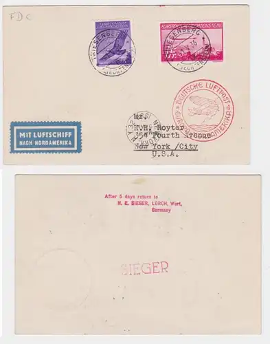 33830 Aéroport POST Poste aérien allemand Europe - Amérique du Sud New York 1936 Liechtenstein