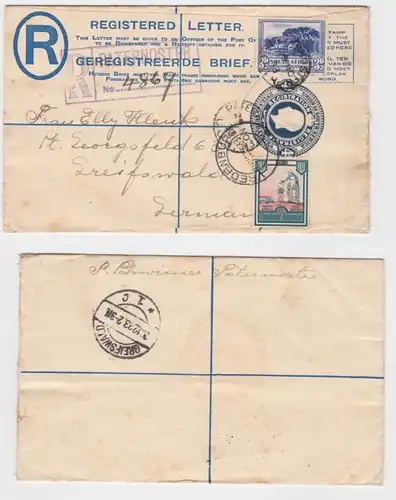 94904 Einschreibebrief Ganzsache 2 Pence + 1 + 3 Pence Südafrika 29. Nov. 1933