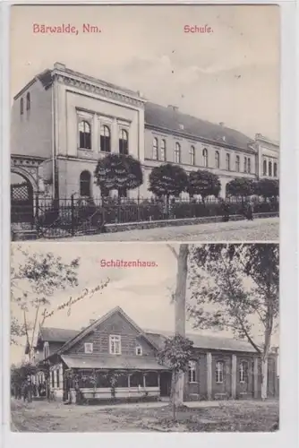 94146 Mehrbild Ak Bärwalde Neumark Schule und Schützenhaus 1908