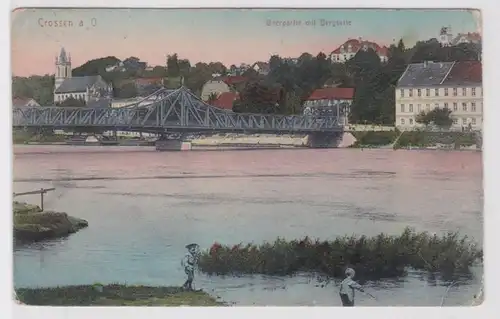 69376 Ak Crossen a.O. Krosno Odrzanskie - Partie ouest avec pont & Montagne 1918
