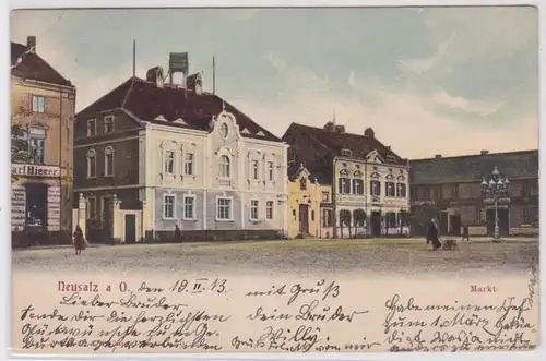 17534 Ak Neusalz à l'Oder Nowa Sól - Place du marché avec des magasins 1913