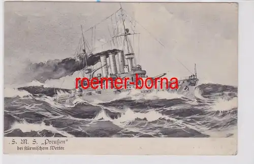 85228 Artiste Ak S.M.S. "Prusse" dans la mer de tempête, Poste naval 1916
