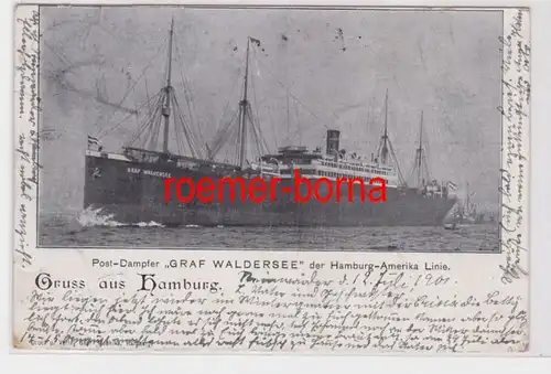 84767 Ak Gruss aus Hamburg Post-Dampfer 'Graf Waldersee' HAPAG 1900