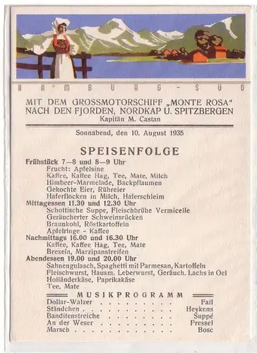 68512 Ak Grossmotorschiff 'Monte Rosa' Norwegen mit Speisenfolge 10.August 1935