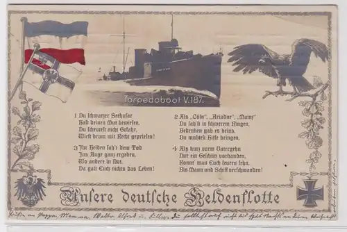 56009 Ak Torpède V 187 'Notre flotte de héros allemands' 1915