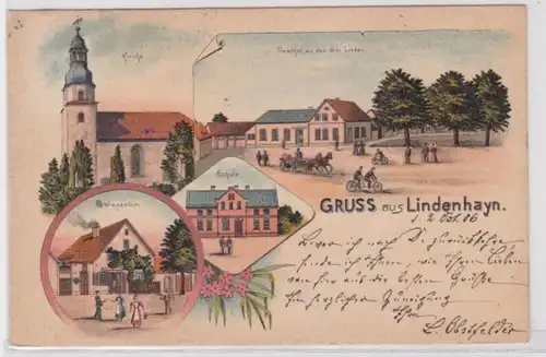 00643 Ak Lithographie Gruß aus Lindenhayn Gasthof usw. 1903