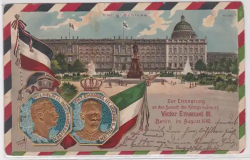 04244 Ak Zur Erinnerung an Besuch König v. Italien Victor Emanuel II Berlin 1902