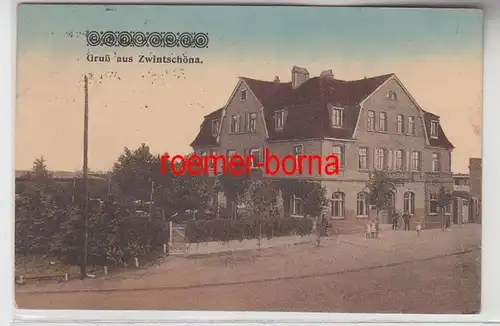04269 Ak Gruß aus Zwintschöna Gasthof zum Bahnhof 1920