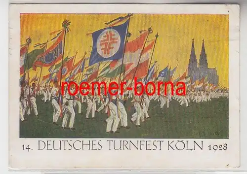 04425 Künstler Ak 14. Deutsches Turnfest Köln Fahnenaufmarsch im Stadion 1928