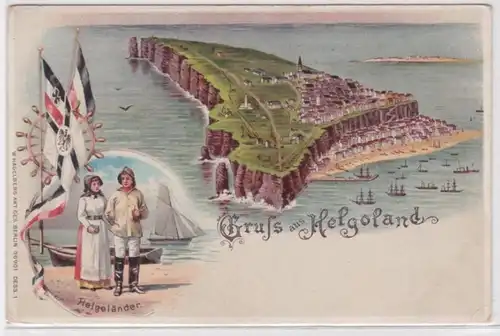 05466 Künstler Ak Gruß aus Helgoland - Luftbild der Insel, Helgoländer um 1900
