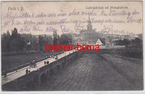 07270 Ak Fürth i.B. Pont de Ludwig avec l'église de Michael 1912