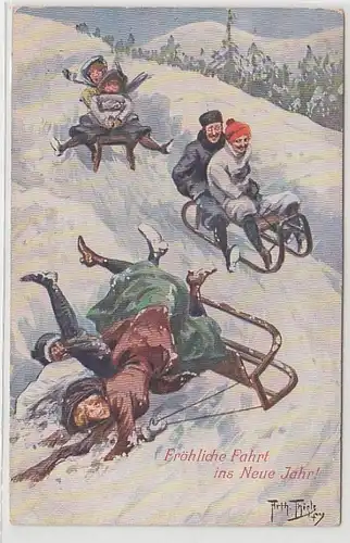 11354 Artiste Ak Arthur Thiele 'Voyage heureux vers la nouvelle année!' traîneau 1914