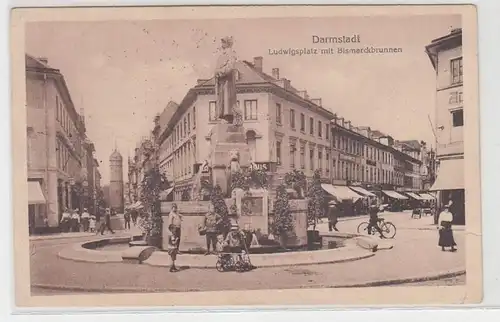 13712 Feldpost Ak Darmstadt Ludwigstadte avec la fontaine de Bismarck 1918