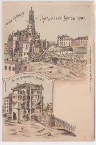 17046 Ak Lithographie Löbtau Hochwasserkatastrophe 1897