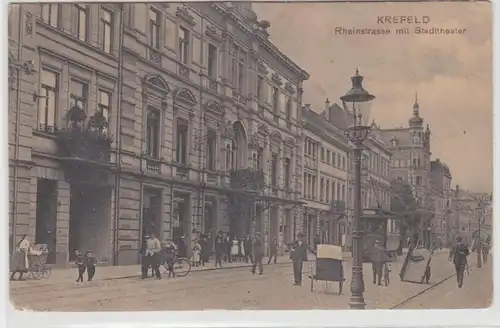 17747 Ak Krefeld Rheinstrasse avec théâtre de ville 1909