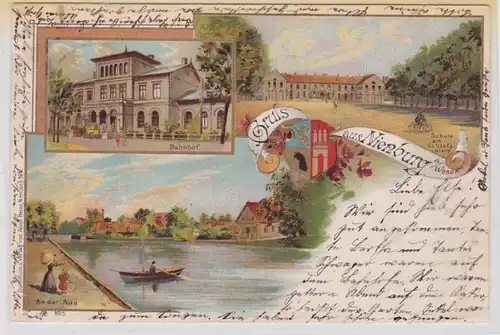 18751 AK Gruss aus Nienburg an der Weser - Schule am Schlossplatz & Bahnhof 1898