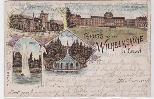 19001 AK Gruss von der Wilhelmshöhe bei Cassel - Fontaine, Cascaden & Löwenburg