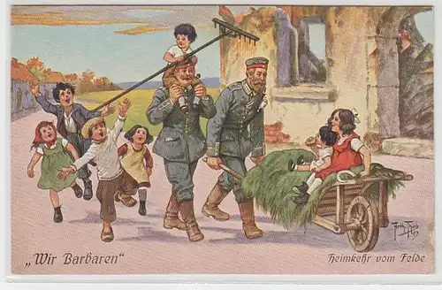19125 Artiste Ak Arthur Thiele "Nous Barbares" Retour du champ 1916