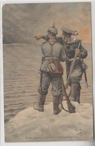 21461 Artiste Ak Arthur Thiele 'Deux âmes et une pensée!' Soldats 1918