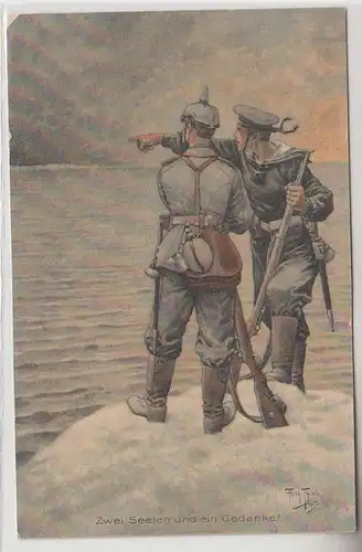 21461 Künstler Ak Arthur Thiele 'Zwei Seelen und ein Gedanke!' Soldaten 1918