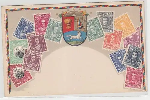 21803 Wappen Ak Venezuela mit Briefmarken um 1900